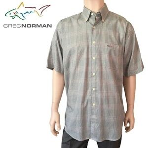 GREG Norman Button Down Collar Dress Golf Casual Shirt Light Green Plaid NWT